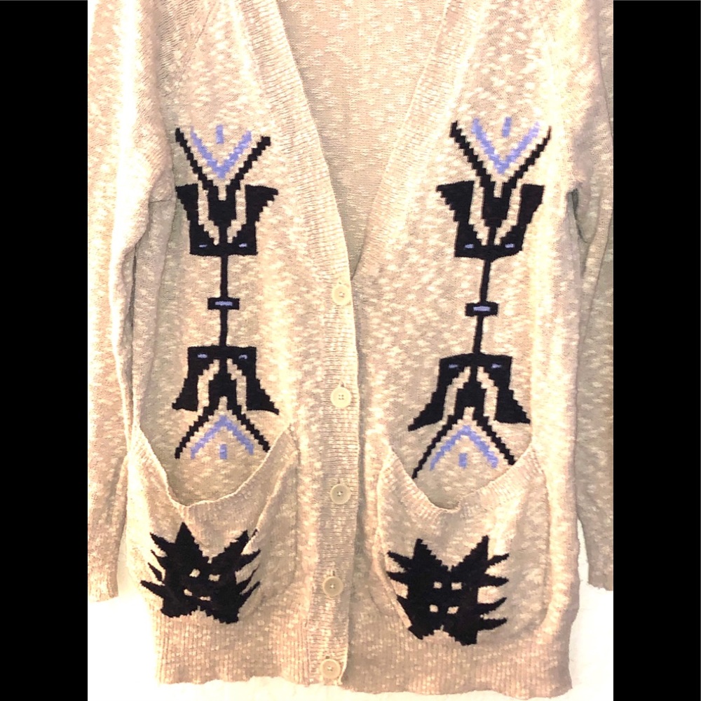 Sanctuary Ranch Aztec Oatmeal woven v-neck button down cardigan M - Picture 10 of 12